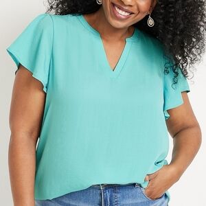 Maurices Atwood Flutter Sleeve Teal Blouse